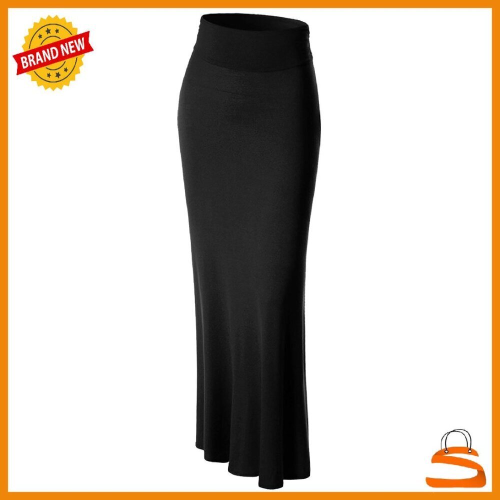 Lightweight Jersey Maxi Skirt with Foldover Waistband - Flattering Fit